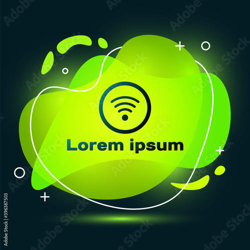 Black Wi-Fi wireless internet network symbol icon isolated on black background. Abstract banner with liquid shapes. Vector Illustration.