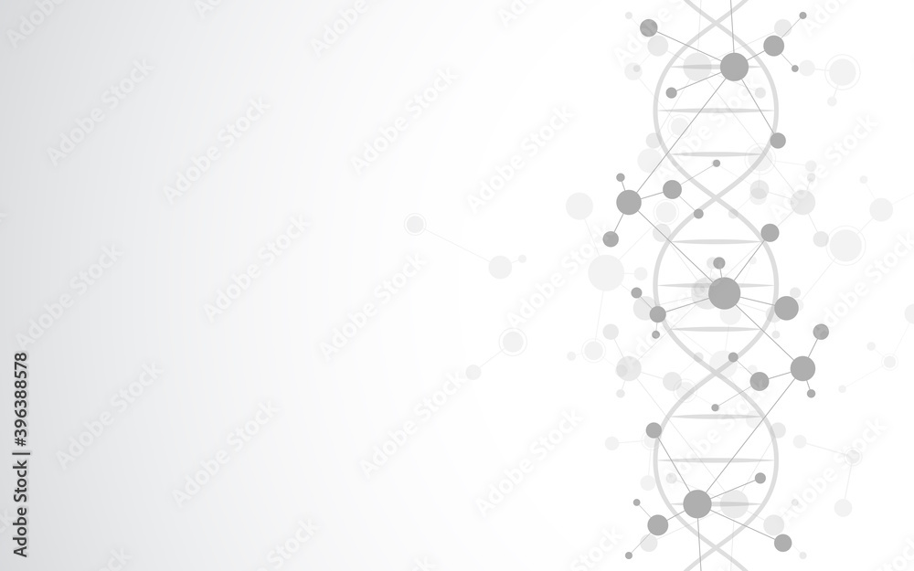 illustration of molecule DNA, genetic engineering, molecular structures, DNA helix, RNA strand, laboratory research. Innovation concept of healthcare technology, science, and medicine.