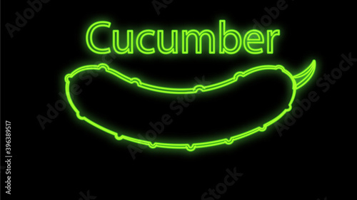 cucumber on a black background, vector illustration, neon. green cucumber, fresh vegetable for salad. neon green. neon illumination, bright sign