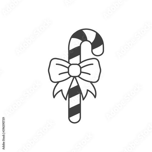 Logotipo candy cane de navidad. Bastón de caramelo con lazo de regalo en color gris