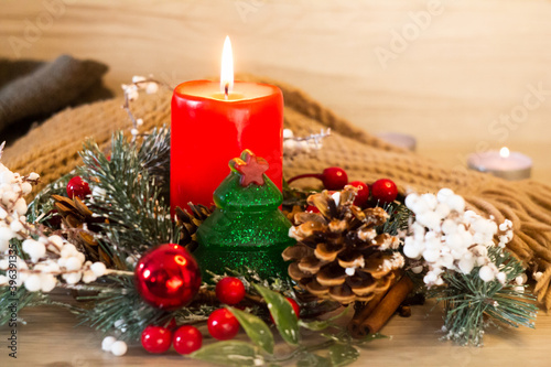 christmas decoration with candle © Artem