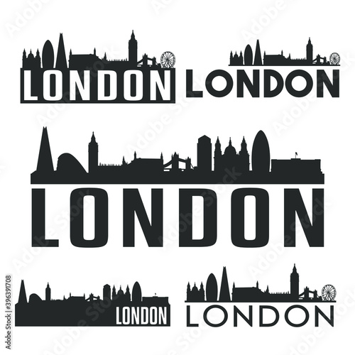 London England United Kingdom Flat Icon Skyline Vector Silhouette Design Set Logos.