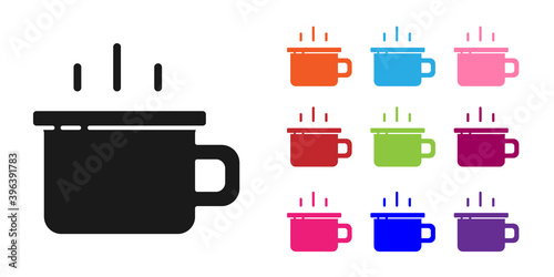Black Coffee cup icon isolated on white background. Tea cup. Hot drink coffee. Set icons colorful. Vector.
