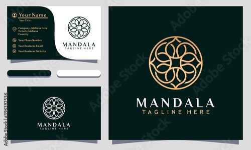 Modern Elegant Mandala Cosmetic Logo Design and template. Golden Luxury icon vector business card