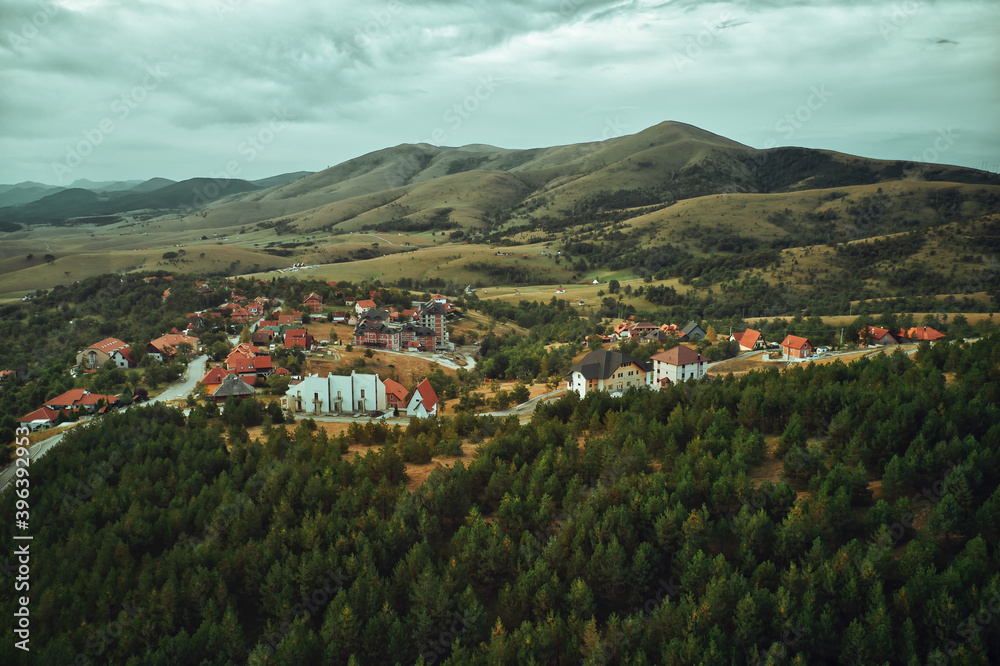 Aerial view of Gajevi settlement in Zlatibor region Aerial view of Gajevi settlement in Zlatibor region