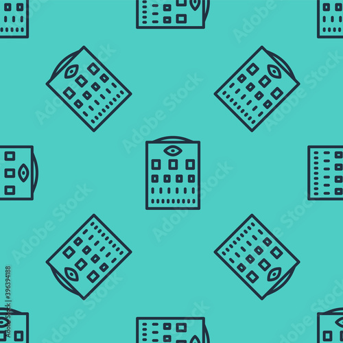 Black line Eye test chart icon isolated seamless pattern on green background. Poster for vision testing in ophthalmic study. Snellen chart. Vector.