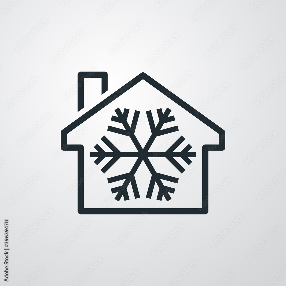 Logotipo casa con copo de nieve con lineas en fondo gris