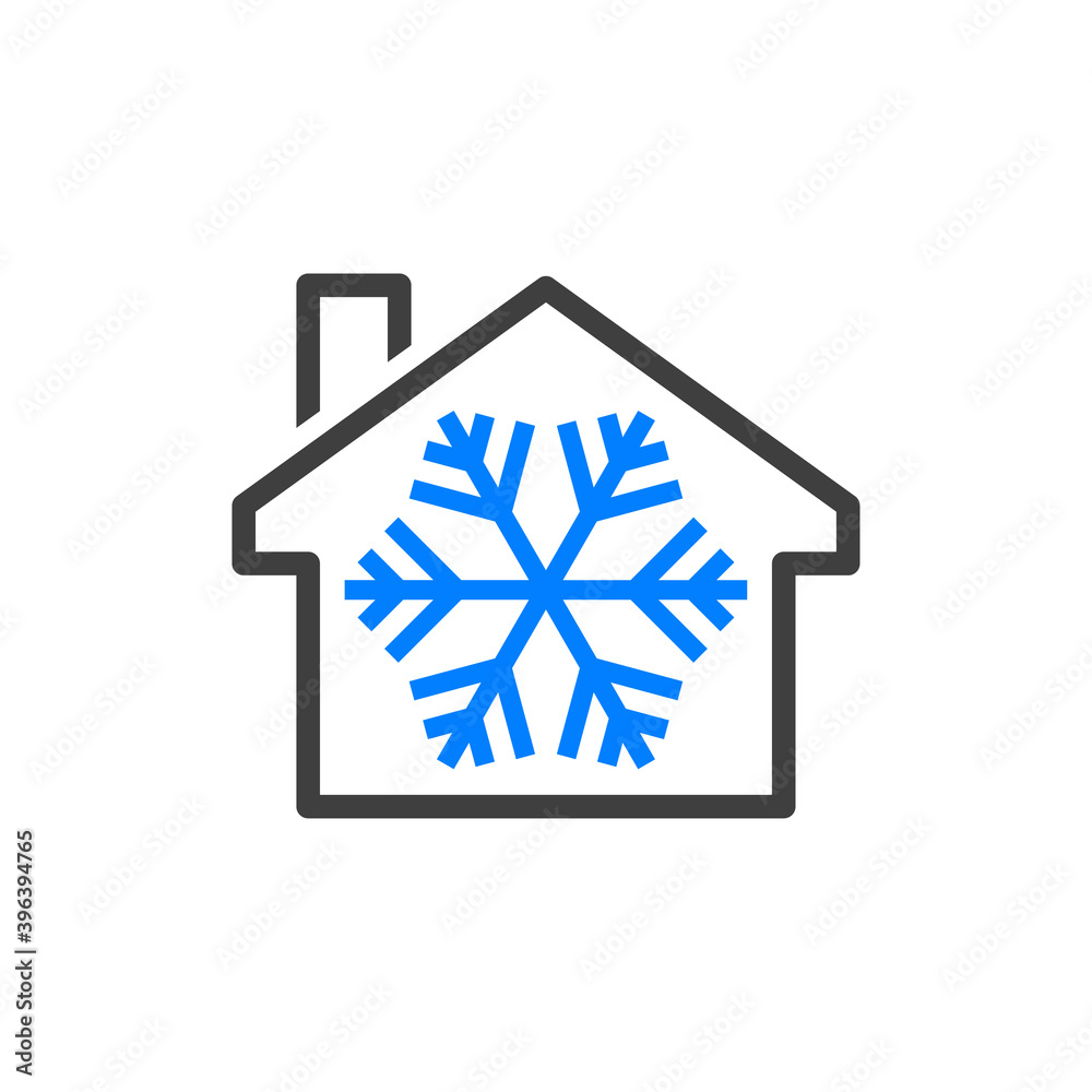 Logotipo casa con copo de nieve con lineas en gris y azul