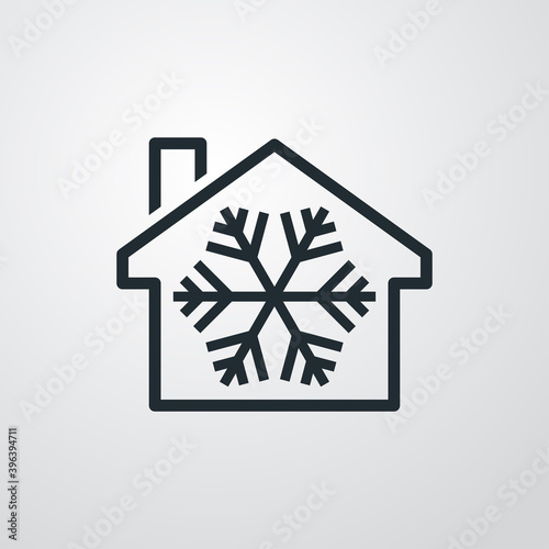 Logotipo casa con copo de nieve con lineas en fondo gris