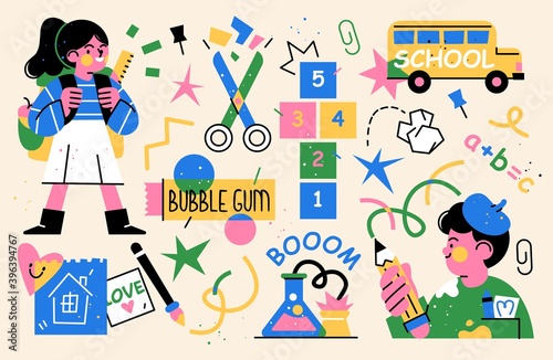 Back to school collection of characters and elements. Vector
