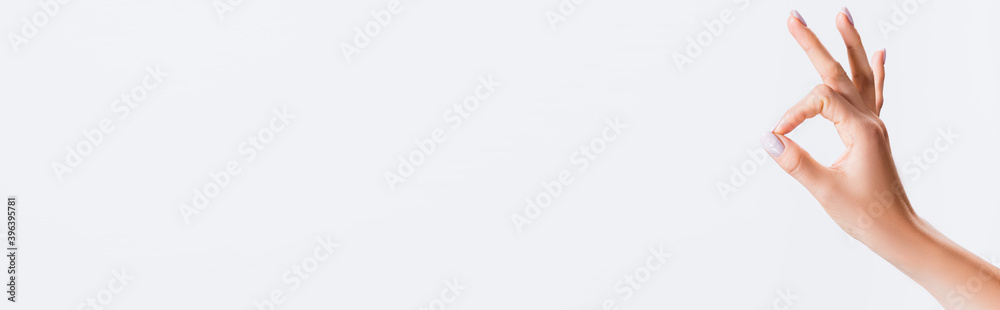 cropped view of woman showing ok isolated on white, cropped view of woman showing ok isolated on white,