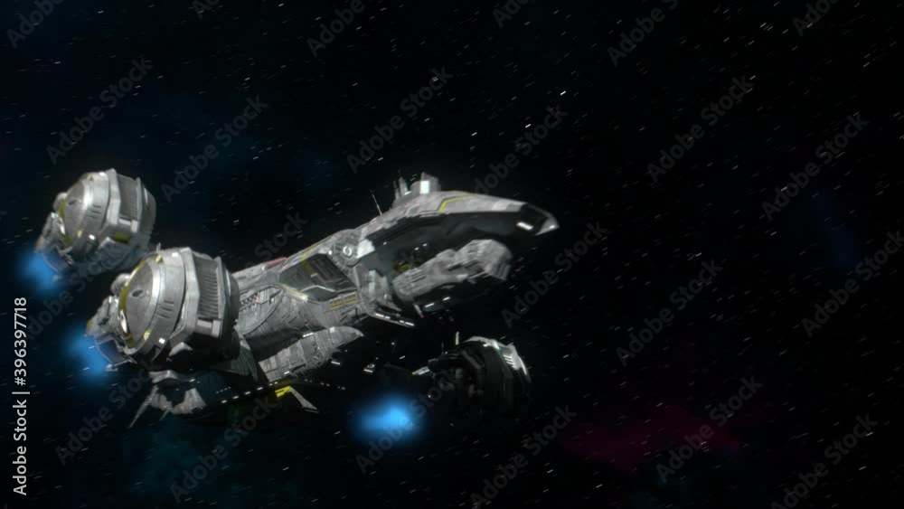 Futuristic Spaceship Flying in deep Space. Production Quality Footage in ProRes 4444 codec, 30 FPS. Futuristic Spaceship Flying in deep Space. Production Quality Footage in ProRes 4444 codec, 30 FPS.