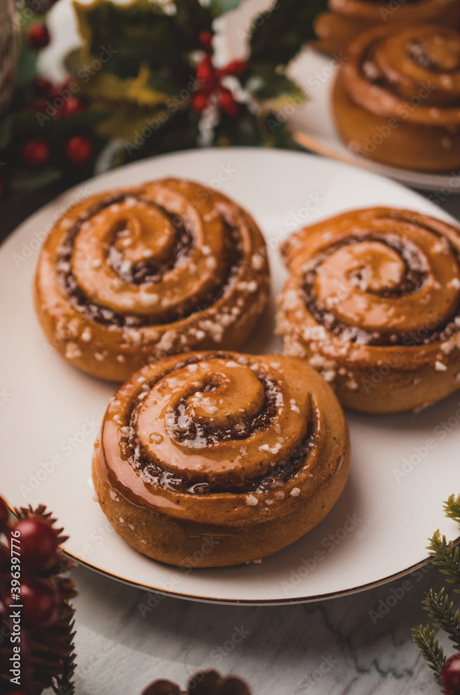 Cinnamon rolls with sugar for Christmas