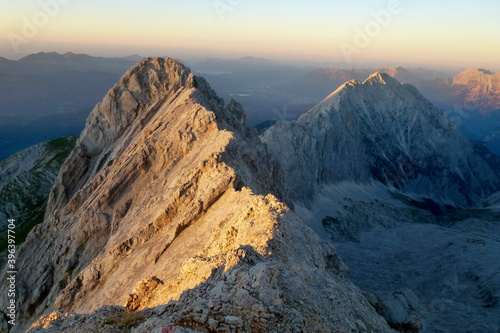 Mountain hiking tour to Partenkirchner Dreitorspitze mountain, Bavaria, Germany photo