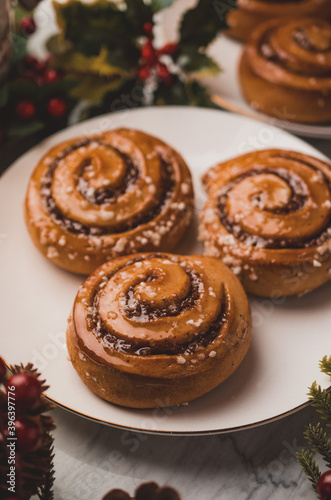 Cinnamon rolls with sugar for Christmas