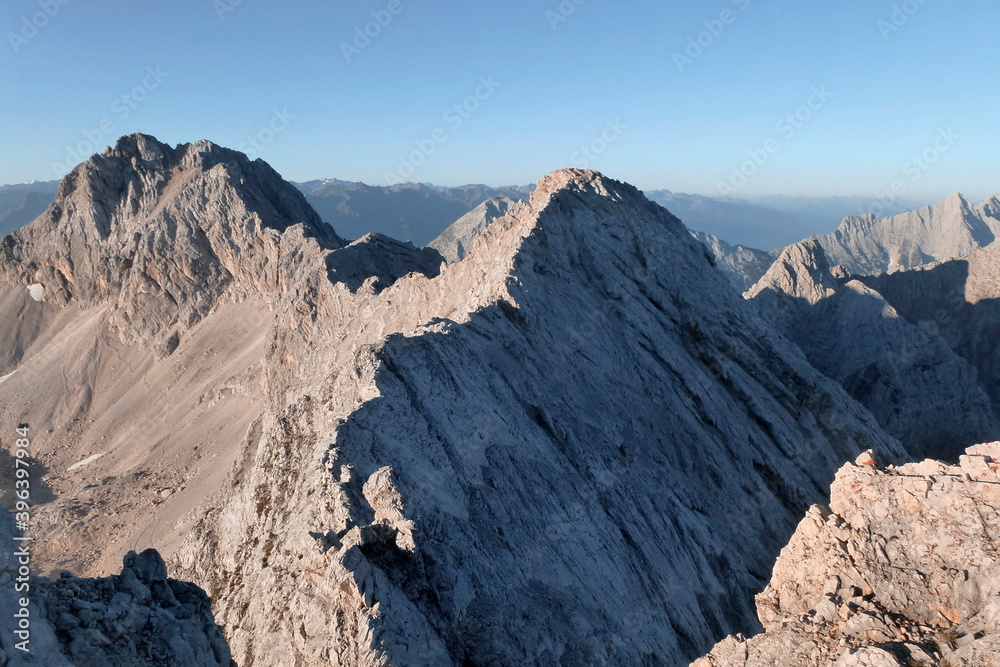 Mountain hiking tour to Partenkirchner Dreitorspitze mountain, Bavaria, Germany