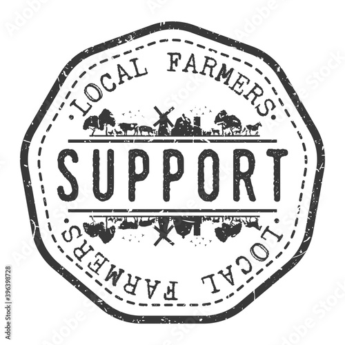 Support Local Farmers Stamp Retro Postmark. Silhouette Postal Passport. Seal Round Vector Icon. Badge Vintage Postage Design.