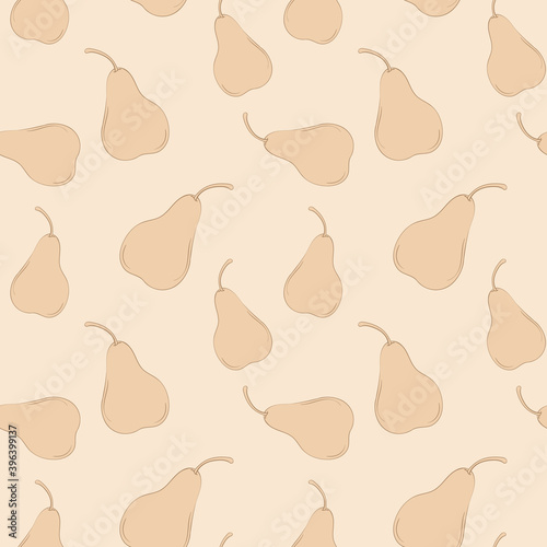 Vector brown pear seamless pattern. Monochrome background fruits