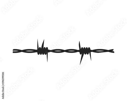 Barbed wire. Horizontal silhouette, black. Sharp, protection, fencing. Vector element on an isolated white background.