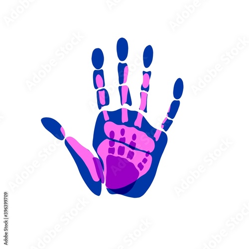 Hand painting in blue, purple and violet representating family day. Family day topic photo