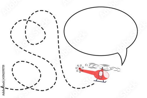 Helicopter. The beginning of the journey and the movement of the dotted line, the concept of travel, excursions, flight. Vector illustration, template.