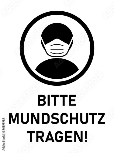 Bitte Mundschutz Tragen ("Please Wear a Face Mask" in German) Vertical Instruction Icon with an Aspect Ratio of 3:4. Vector Image.