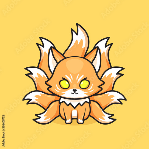 cute nine tailed fox mascot