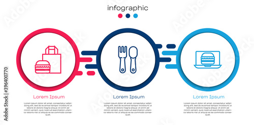 Set line Online ordering burger delivery, Fork and spoon and . Business infographic template. Vector.
