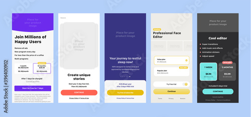 Price table concept. Pricing or subscription plan ui mobile application elements. Mobile app marketing or promotion interface template. Product comparison table. photo