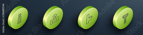 Set Isometric Tube of toothpaste, Wet wipe pack, Toilet bowl and Shaving razor icon. Vector.