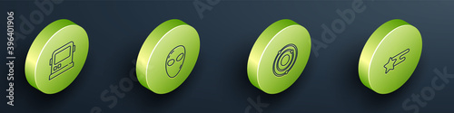 Set Isometric line Astronaut helmet, Alien, Solar system and Falling star icon. Vector.