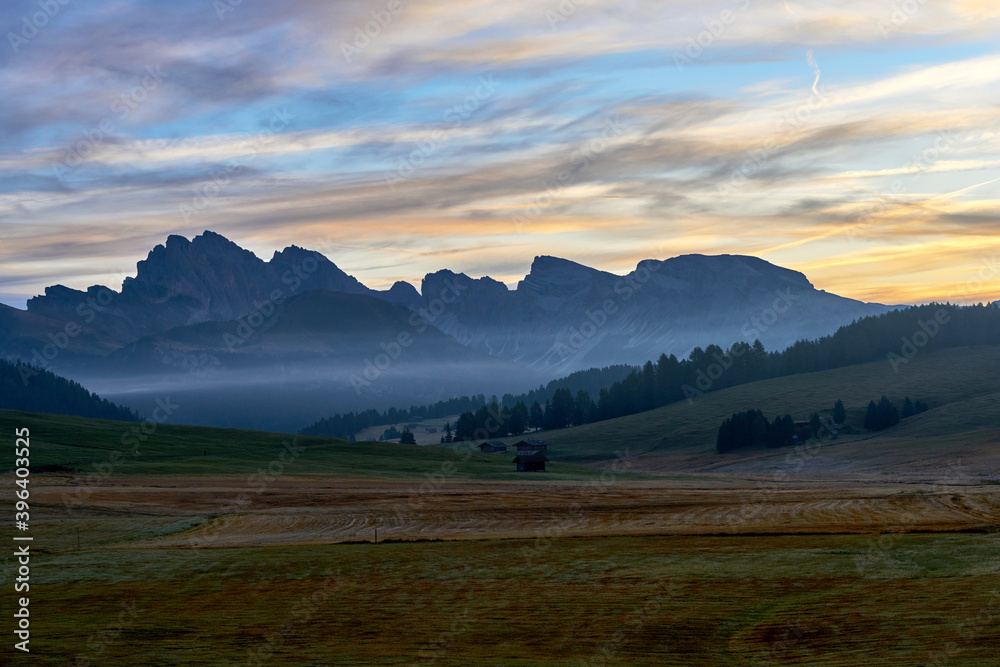 Scenic sunrise in the Dolomite Alps