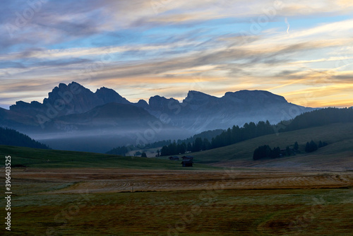 Scenic sunrise in the Dolomite Alps