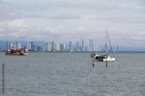 Pacific Ocean with Panama City in the background on a summer day