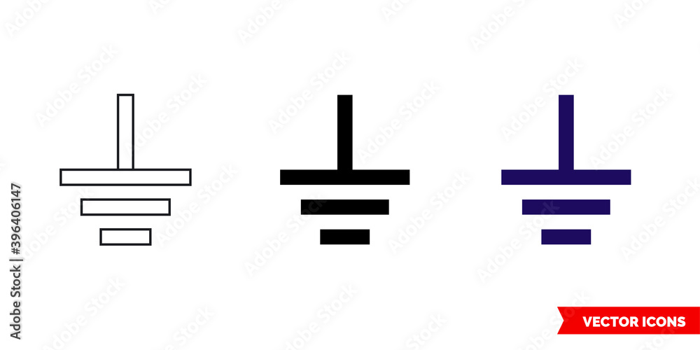 Ground symbol icon of 3 types color, black and white, outline. Isolated