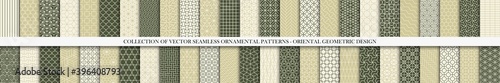 Collection of seamless ornamental vector patterns. Trendy color oriental backgrounds. Tile mosaic design