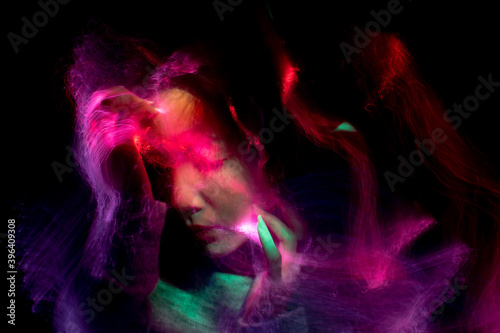 light painting portrait, new art direction, long exposure photo , light drawing at long exposure , abstract photo 