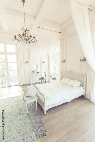 beautiful white bright clean interior bedroom in luxurious baroque style. © 4595886