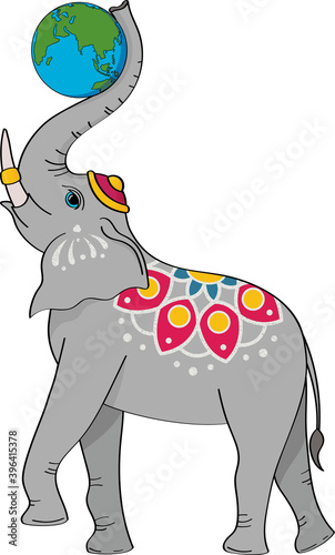 Indian elephant holds the planet with its trunk