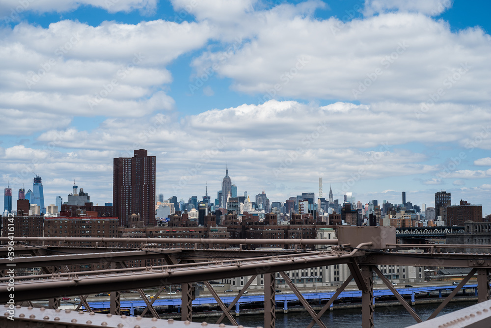 City skyline from Brooklyn Bridge, New York City, USA