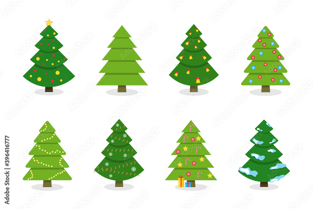Naklejka Christmas tree collection. Different new year trees. Vector design decoration set