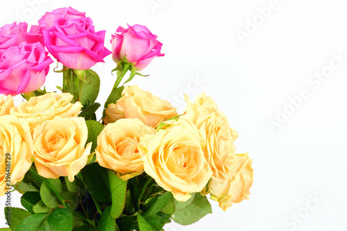 White and pink roses bouquet isolated on white background.