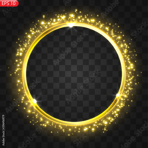 banner. a festive golden, glowing frame that is strewn with gold dust