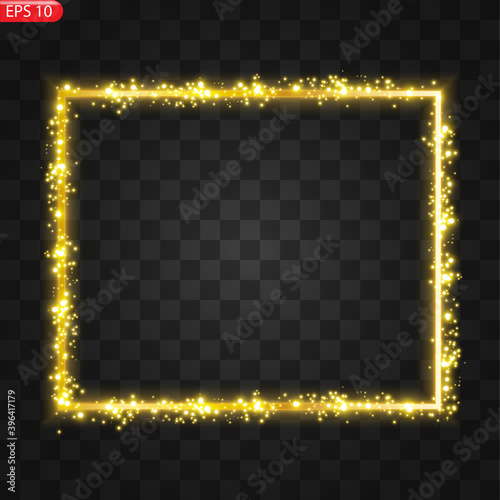 banner. a festive golden, glowing frame that is strewn with gold dust