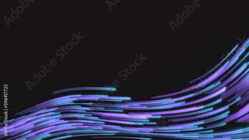 Horizontal waving flow abstract neon lines animation on dark background.