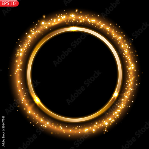 banner. a festive golden, glowing frame that is strewn with gold dust