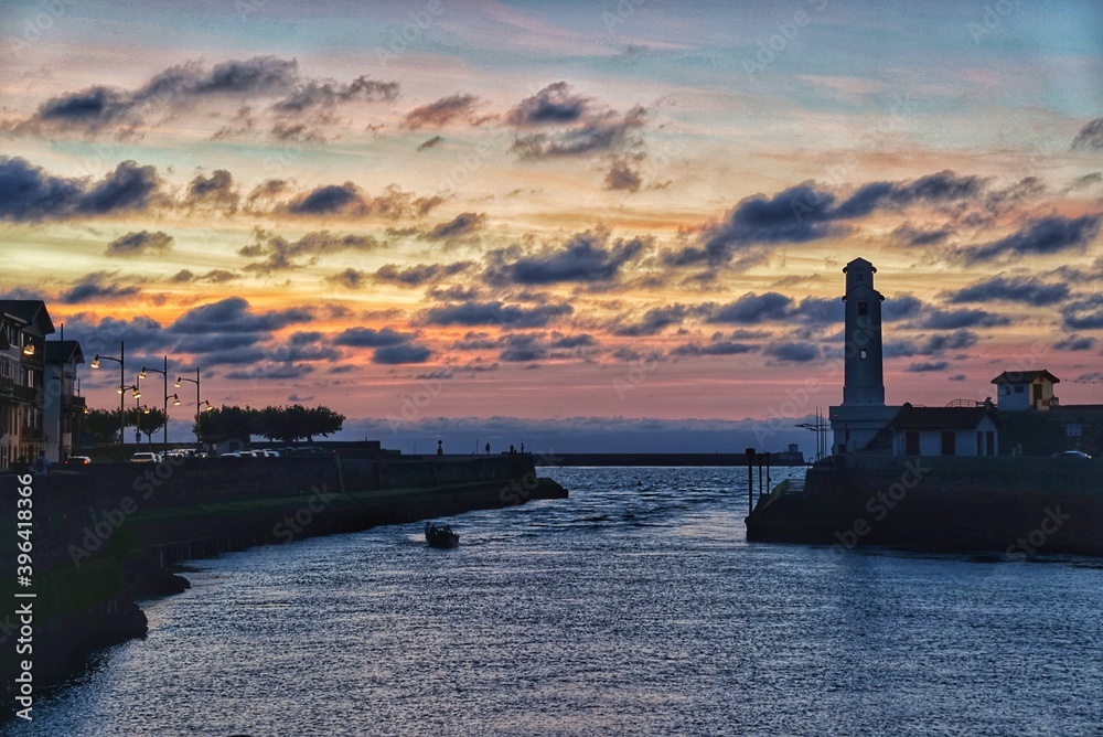 sunset over the port