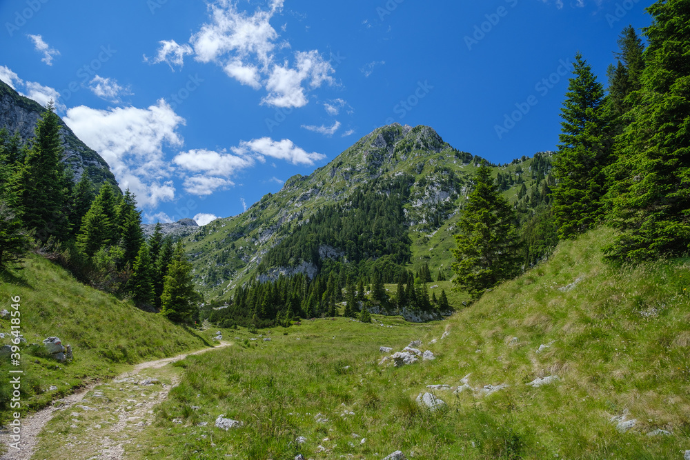 Mountains beside Krn lake in Slovenia