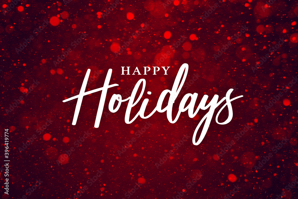 Happy Holidays Text Over Festive Red Sparkle Glitter Background. Magical Christmas Calligraphy Font with Glowing Bokeh Lights Backdrop. Holiday Party Card Design with Elegant Snow Particle Texture. Happy Holidays Text Over Festive Red Sparkle Glitter Background. Magical Christmas Calligraphy Font with Glowing Bokeh Lights Backdrop. Holiday Party Card Design with Elegant Snow Particle Texture.