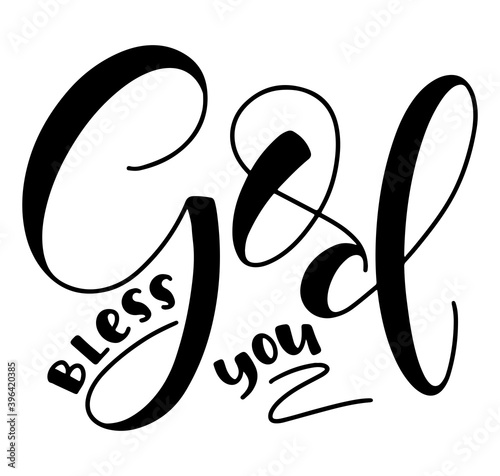 God Bless You - Vector illustration with Christian calligraphy - Religious lettering, black text isolated on white background.
